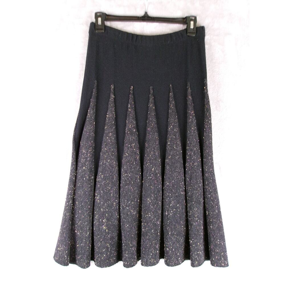 Donadio Wool Blend Confetti Pleated Knit Midi Skirt S